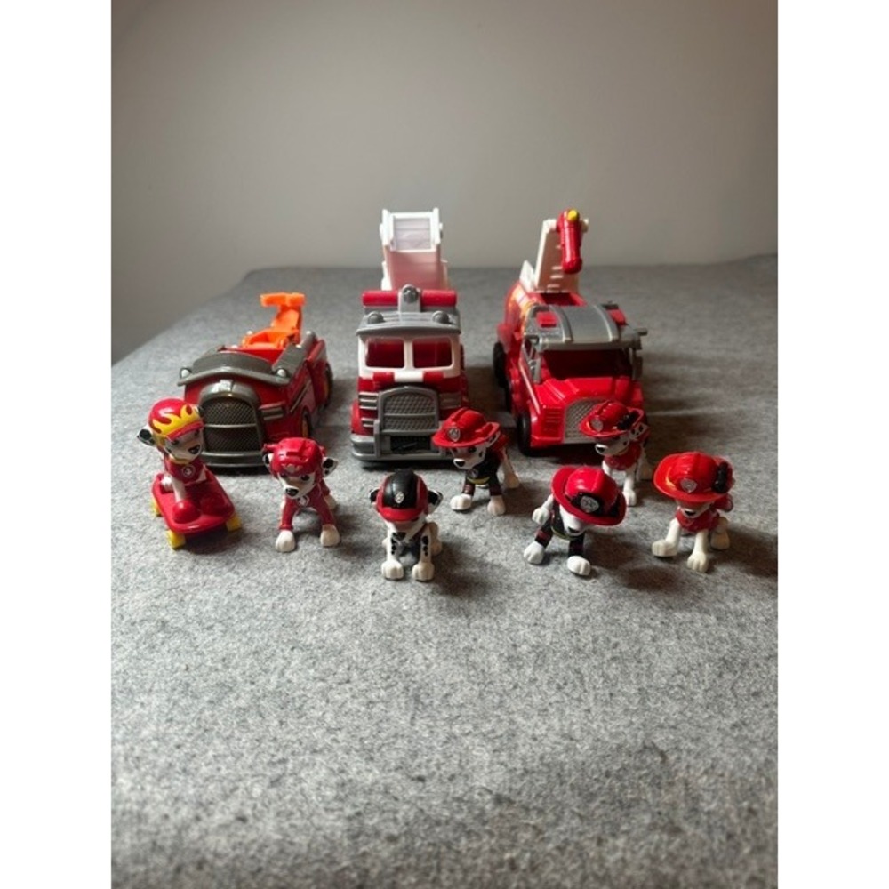 Paw Patrol Marshall Fire Truck Toy Lot 3 Vehicles 7 Figures Firefighter Dog